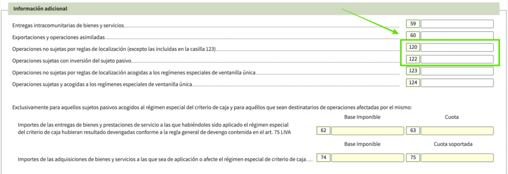 Casillas 120 y 122 de información adicional en el Modelo 303 que sustituyeron a la antigua casilla 61